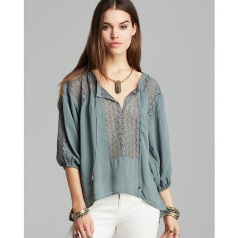 FREE PEOPLE MOON RIVER PEASANT BLOUSE SIZE M
